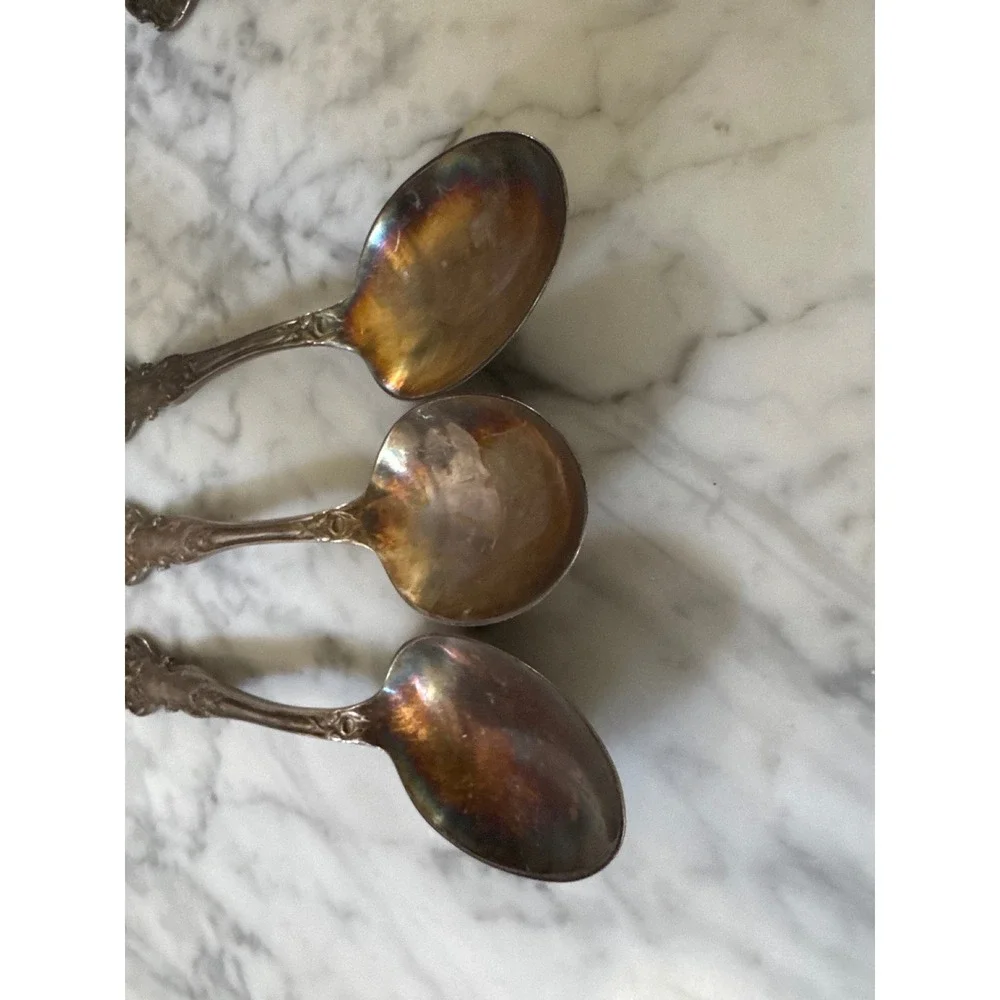 1847 Rogers Bros Charter Oak Silverplate Teaspoons Set of 3 Monogrammed 1906